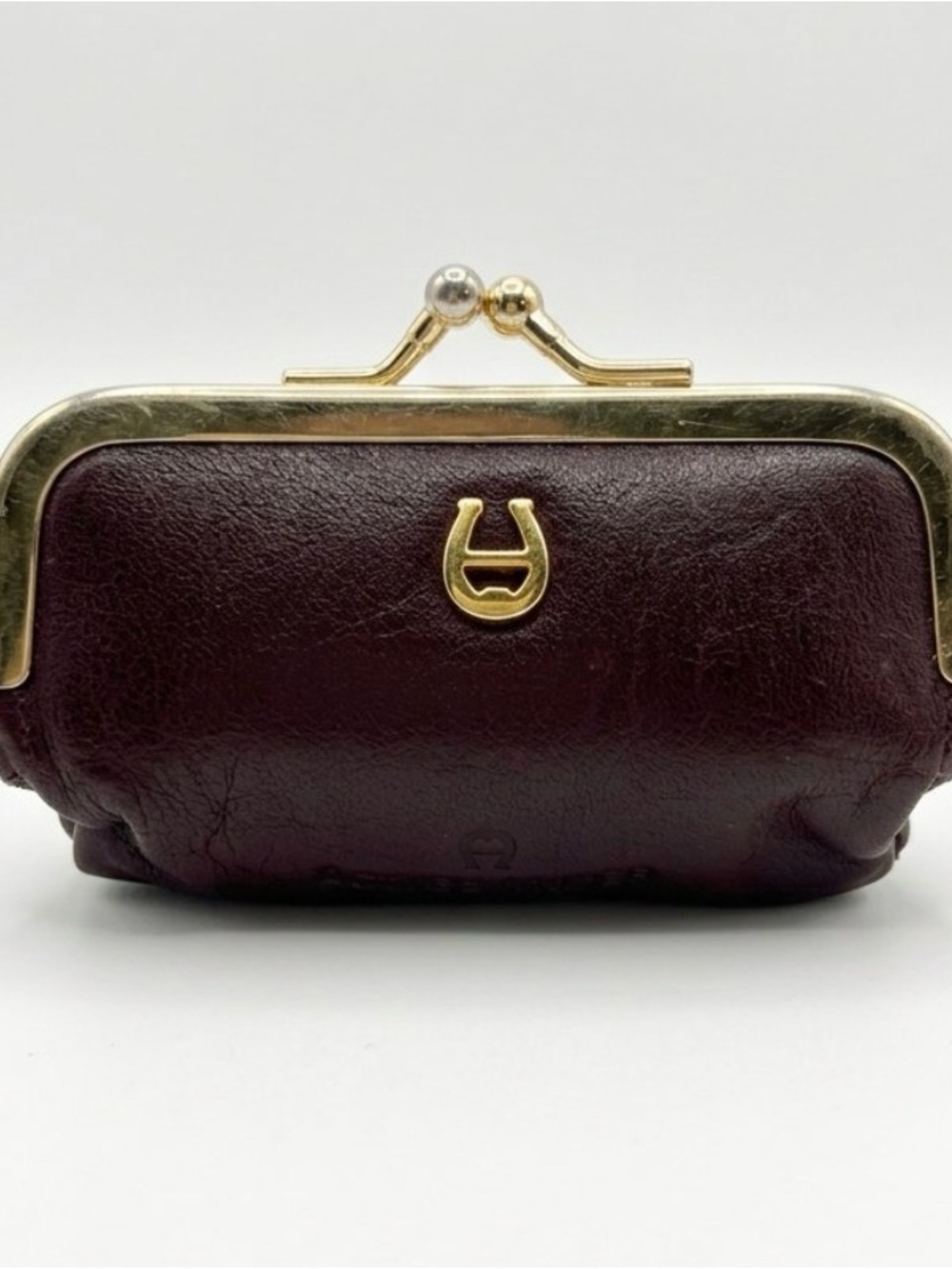 Vintage Etienne Aigner Brown Leather Lipstick or Coin Purse with Gold Hardware
